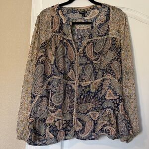 torrid Navy Paisley Peasant Blouse with Sheer Sleeves